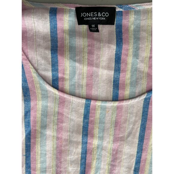 Jones and Co Jones New York Striped Linen Blend Tunic Size L Pink Blue Lagenlook - Picture 8 of 10